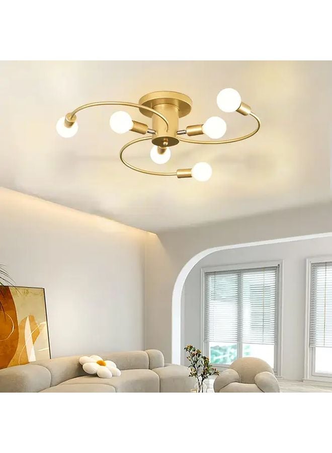 Golden Sputnik Semi Flush Mount Ceiling Light Fixture Adjustable Arm 6 Light Chandelier - Image 1